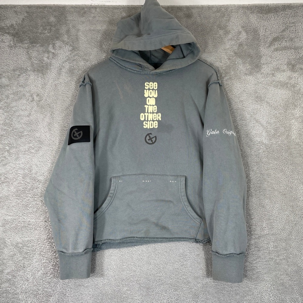 Gala Original Hoodie Mens Medium Gray Graphic Distressed Streetwear Pullover